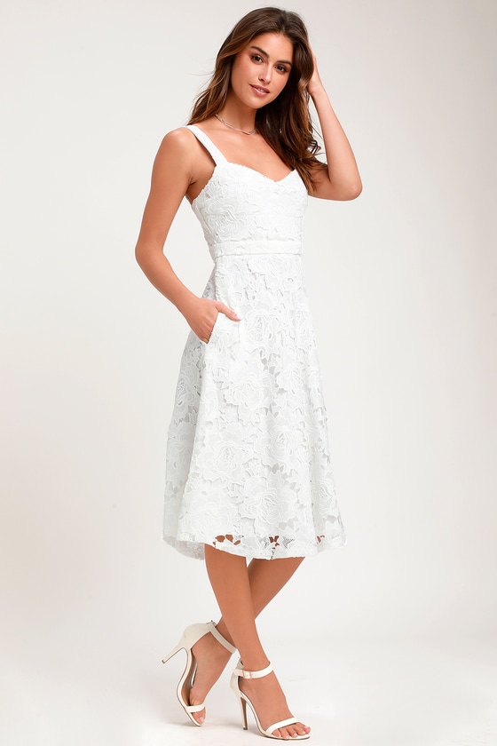 White Dress - Lace Dress - White Midi ...